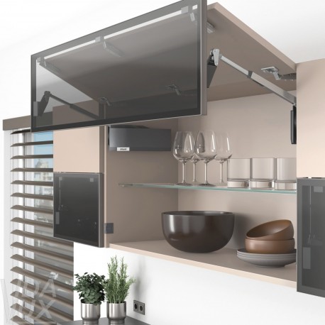AVENTOS HF top підіймальна система, механізм F28, важіль F39, фасад дер. і вуз.алюм.проф., темно-сірі заглушки, SERVO-DRIVE