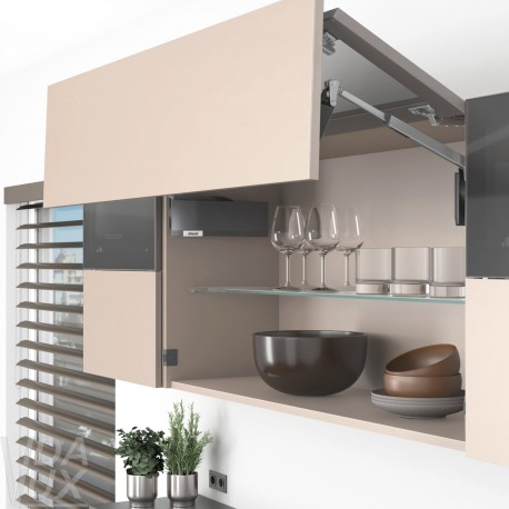 AVENTOS HF top підіймальна система, механізм F28, важіль F39, фасад шир.алюм.проф. і дер., темно-сірі заглушки, SERVO-DRIVE