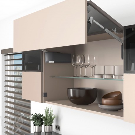 AVENTOS HF top підіймальна система, механізм F25, важіль F32, фасад вуз.алюм.проф. і дер., темно-сірі заглушки, SERVO-DRIVE
